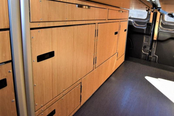 More Storage Below Van Bed with Options for Integrated Water & Power 